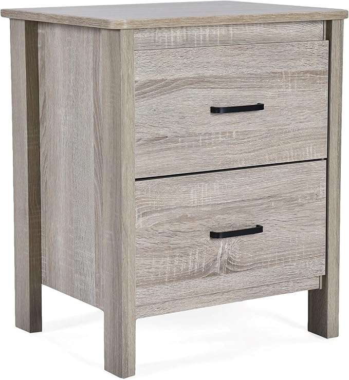 Olimont Contemporary 2 Drawer Nightstand, 19.15 "W x 15.75 "D x 23.25 "H, Sonoma Oak