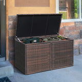 Outdoor Wicker Storage Box, Garden Deck Bin with Steel Frame, Rattan Storage Box