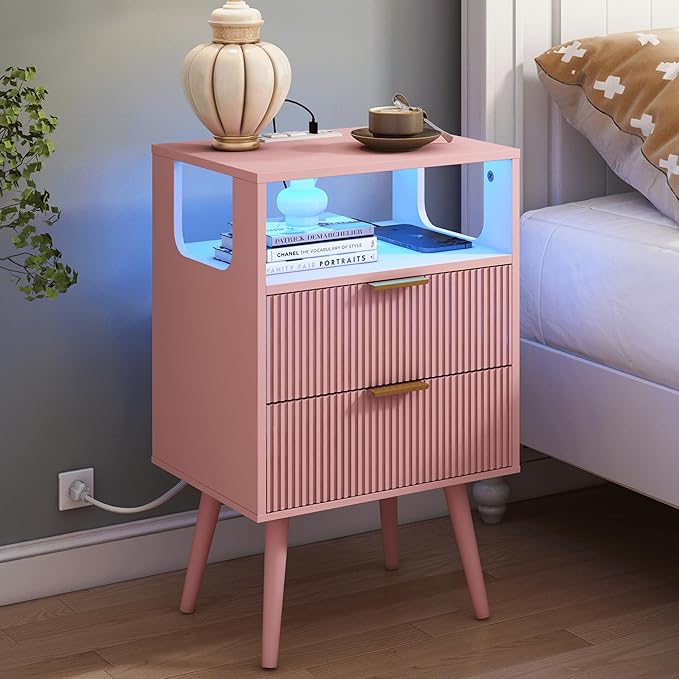 Black Nightstand with Charging Station