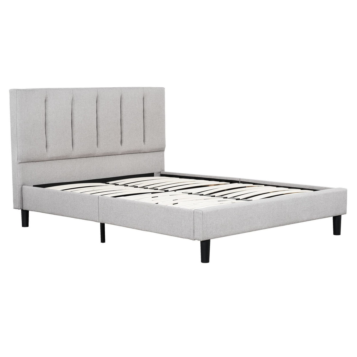 Heli Full Bed, Gray Linen Upholstered Frame, Vertical Tufted Headboard