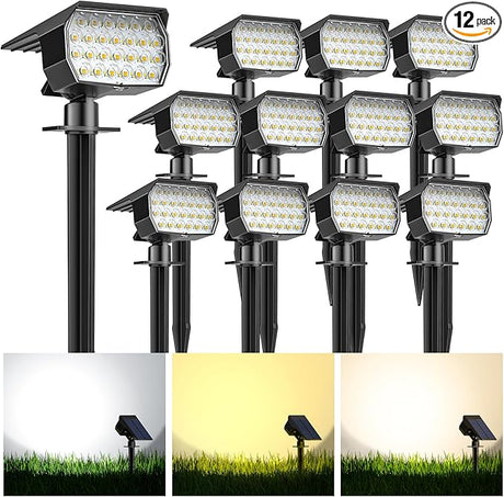 Solar Spot Lights Outdoor 12 Pack, [52 LED/ 6 Color Lighting] Solar