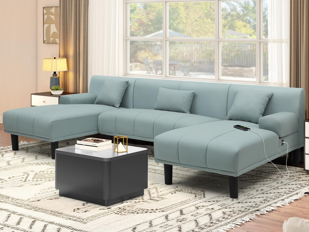 Sectional Couches for Living Room, U Shaped Sofa Faux Leather Modular Couch with USB