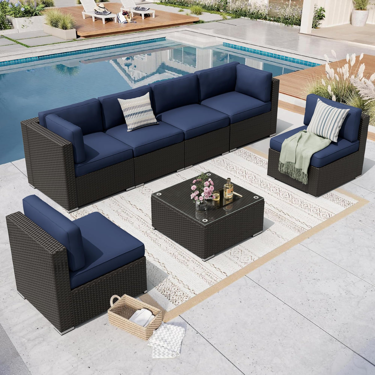Outdoor Patio Furniture Set 7-Piece All-Weather Sectional Sofa Outside Couch