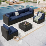 Outdoor Patio Furniture Set 7-Piece All-Weather Sectional Sofa Outside Couch