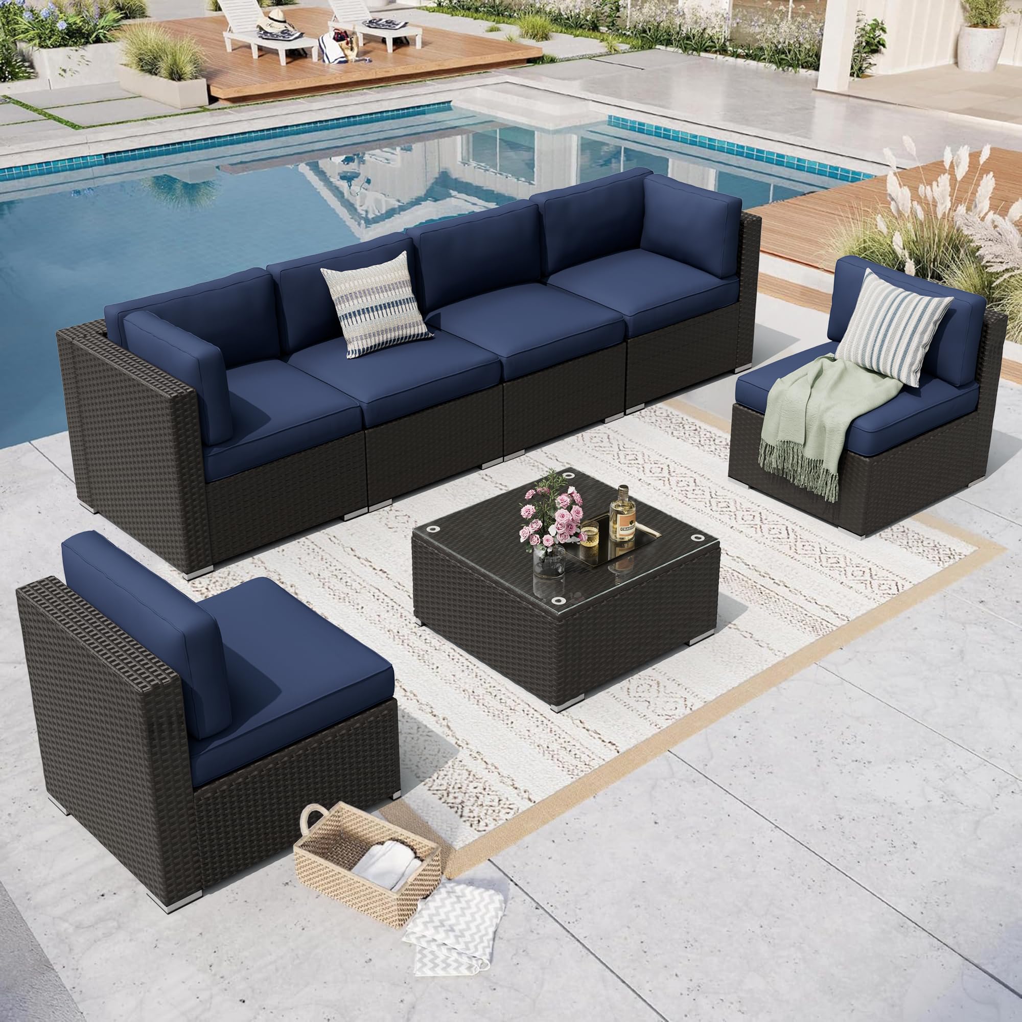 Outdoor Patio Furniture Set 7-Piece All-Weather Sectional Sofa Outside Couch