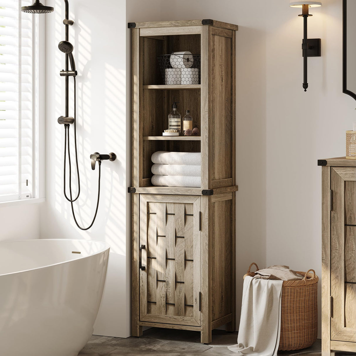 Bathroom Storage Cabinet, Farmhouse Narrow Storage Cabinet with Door