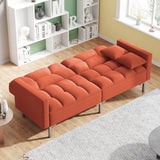 Linen Upholstered Modern Convertible Folding Futon Sofa Bed with 2 Pillows