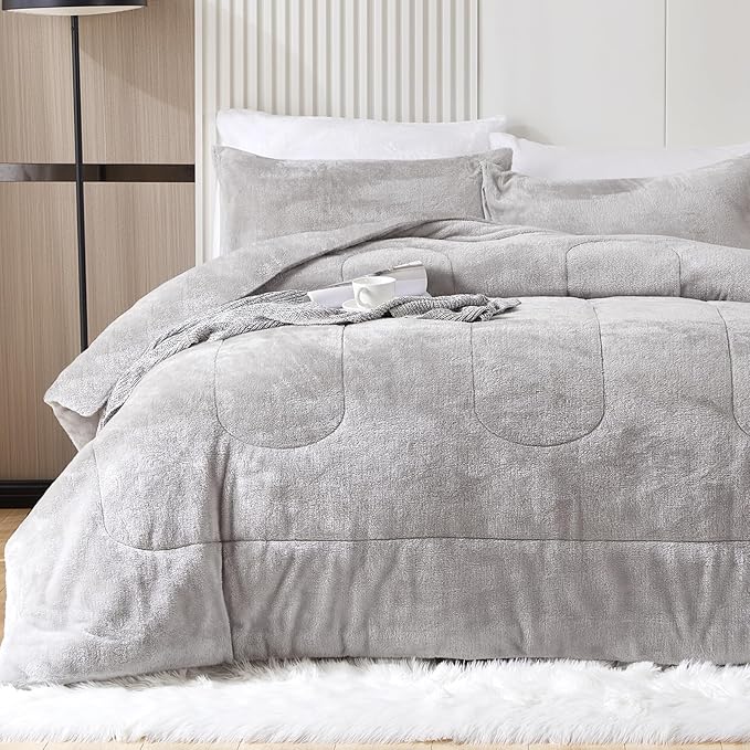 Faux Fur Comforter Set Queen Size, Luxury Ultra Soft Fuzzy Fleece Comforter