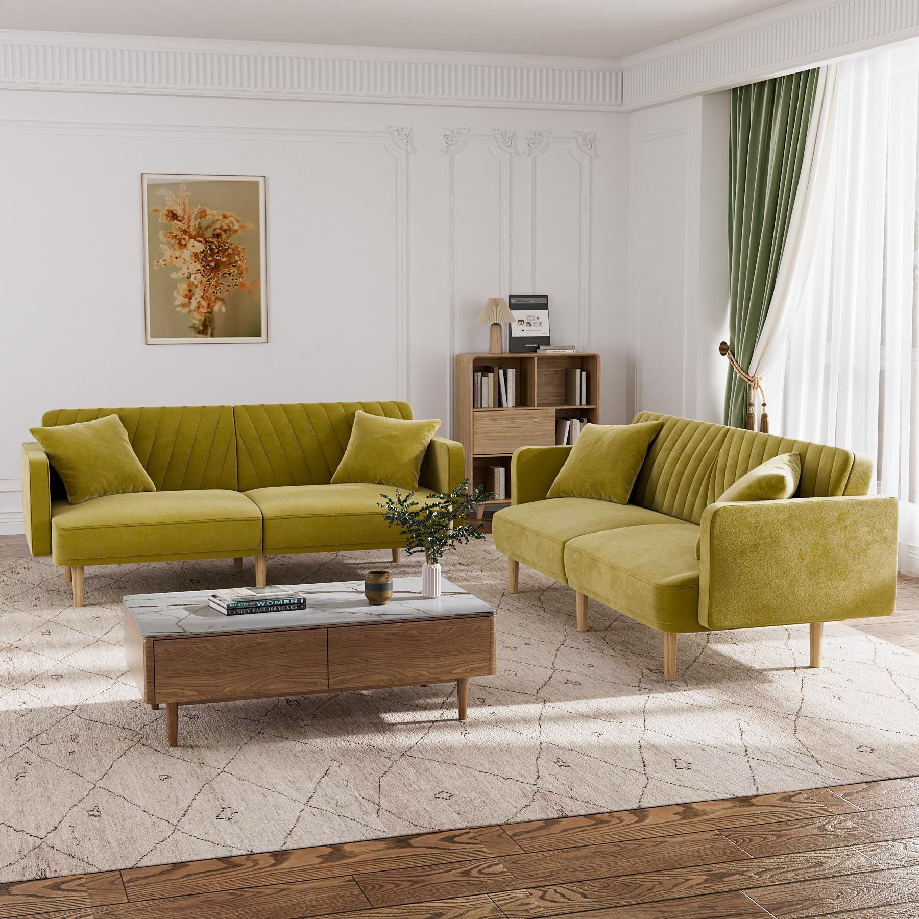 Velvet Couch, Futon Sofa Bed, Sleeper Sofa, Loveseat,Mid Century Modern