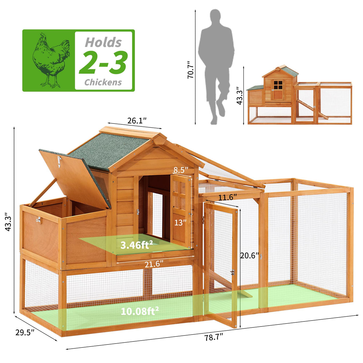 79" Chicken Coop Hen House Wooden Chicken House Poultry Cage