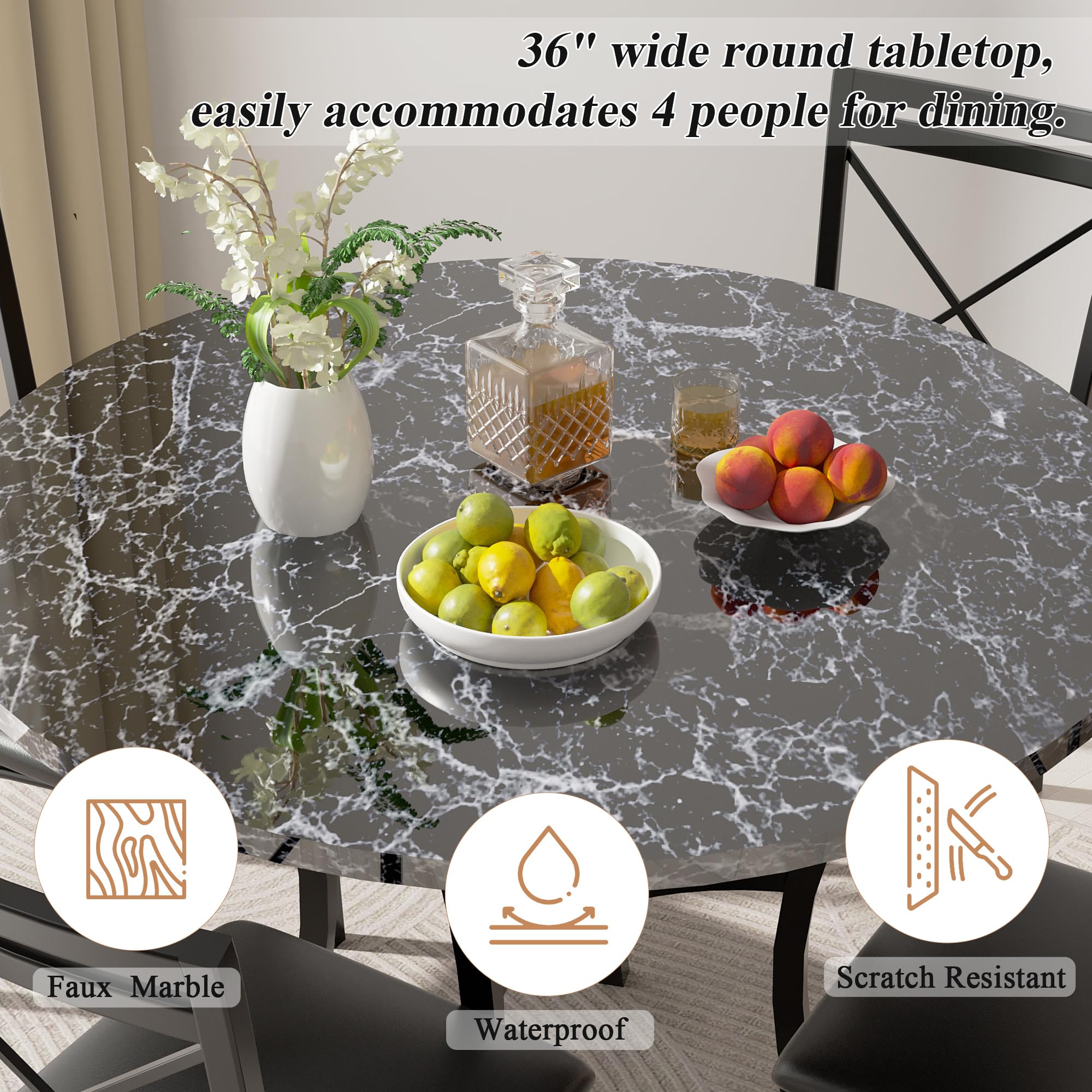 5-Piece Faux Marble Dining Set for 4