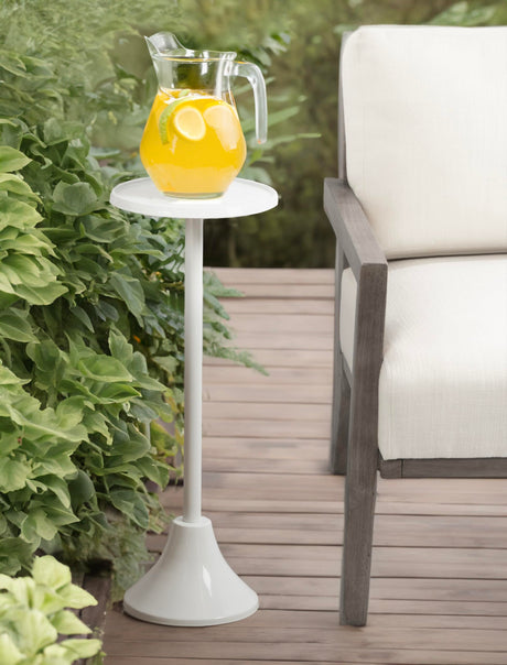 Sanzo Modern Pedestal Outdoor Drink Table, 9 x 9 x 23, White