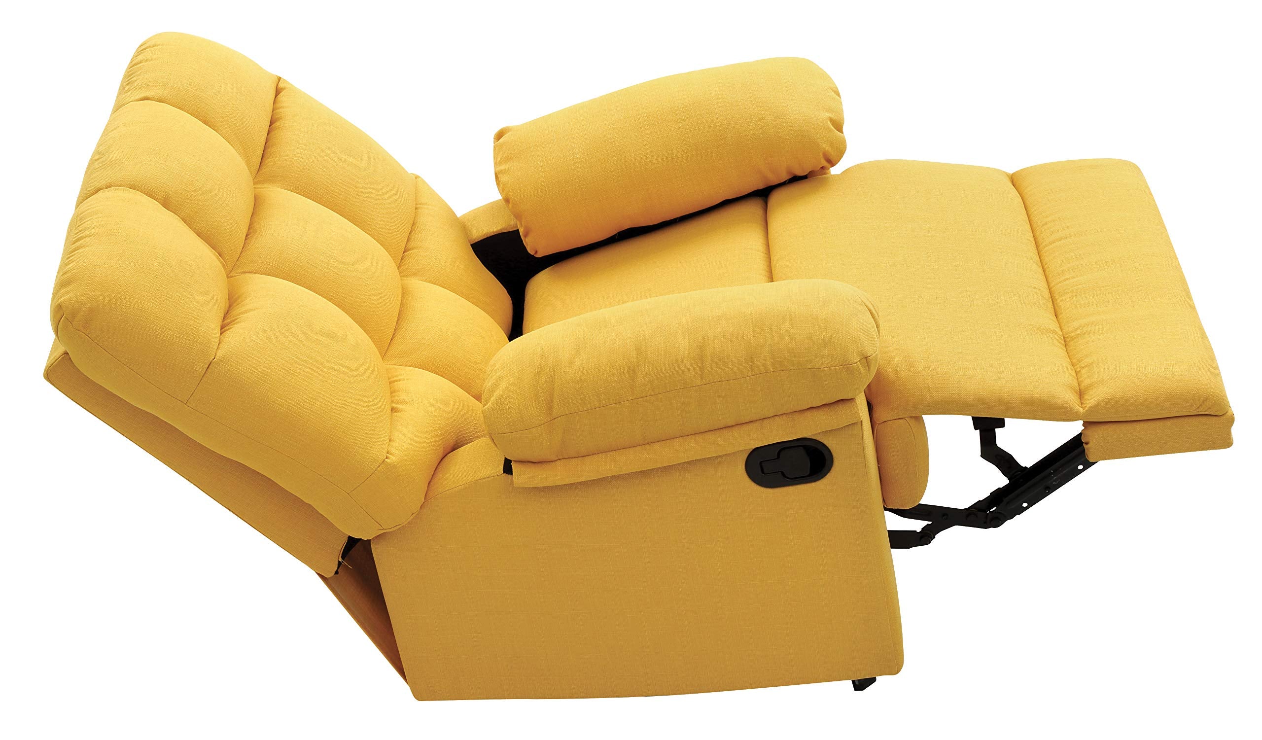 ComfyGlide Tufted Rocker Recliner Chair – Yellow Fabric with Padded Arms