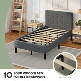 Twin Upholstered Bed Frame with Button-Tufted Headboard - Grey
