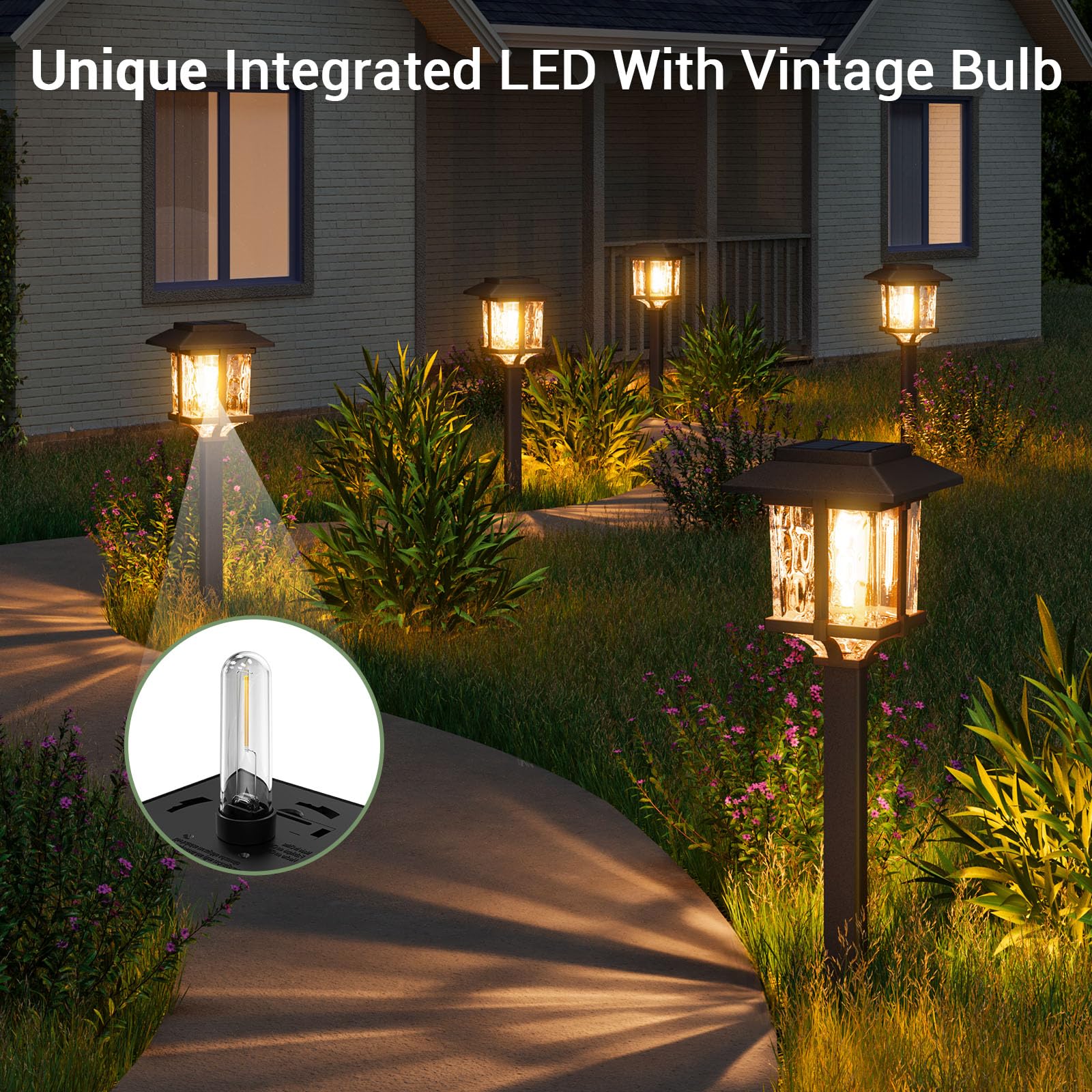 Solar Outdoor Lights 15 LM Garden Lights with Metal Glass, 2-Tone Bronze & Wood