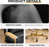 Leather Office Chair with Adjustable Swivel & Golden Legs