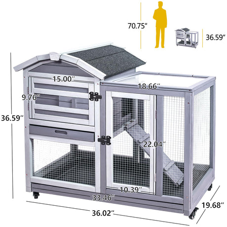 Rabbit Hutch Indoor Outdoor, Bunny Cages Wooden Pet House for Guinea Pig