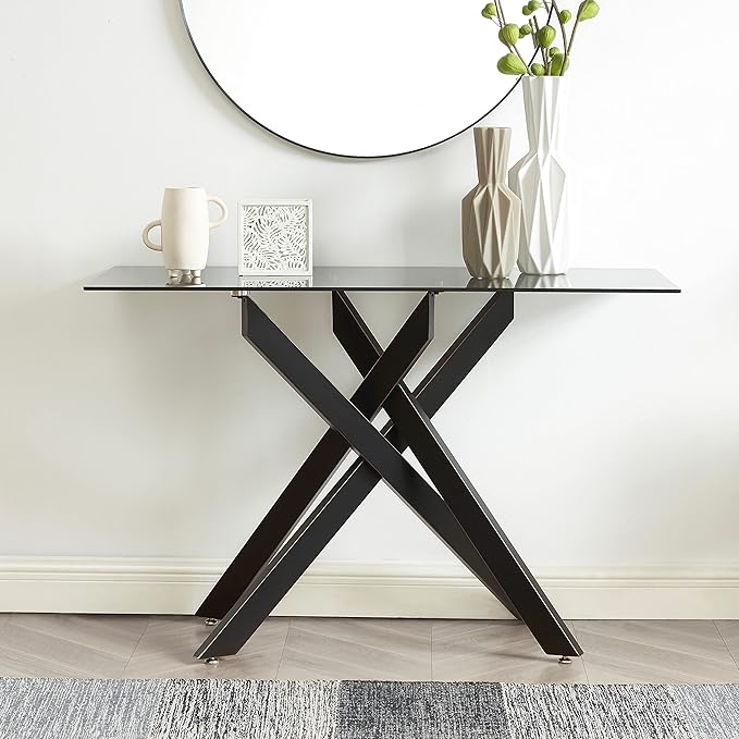 Modern Style Console Table Narrow Sofa Table with Tempered Glass Top