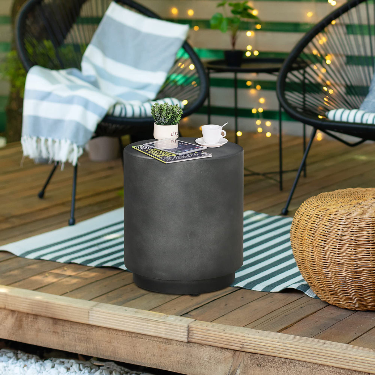 HOMCOM Round Side Table, Lightweight Accent Table with Concrete Finish, End Table with 4 Adjustable Feet for Indoor, Outdoor, Dark Gray - Bircata