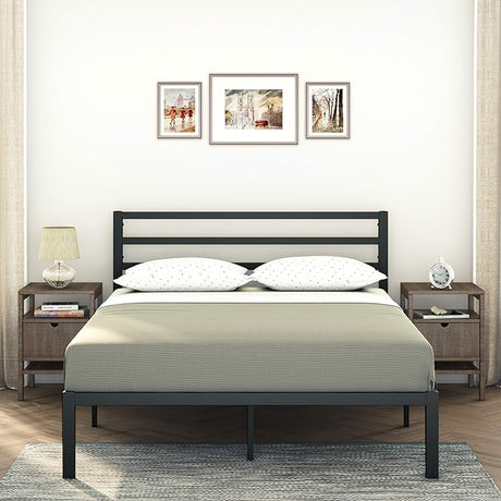 CastleBeds Modern Queen Size Black Iron Bed Frame with Headboard Footboard Wrought