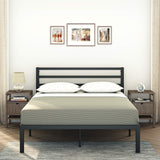 CastleBeds Modern Queen Size Black Iron Bed Frame with Headboard Footboard Wrought