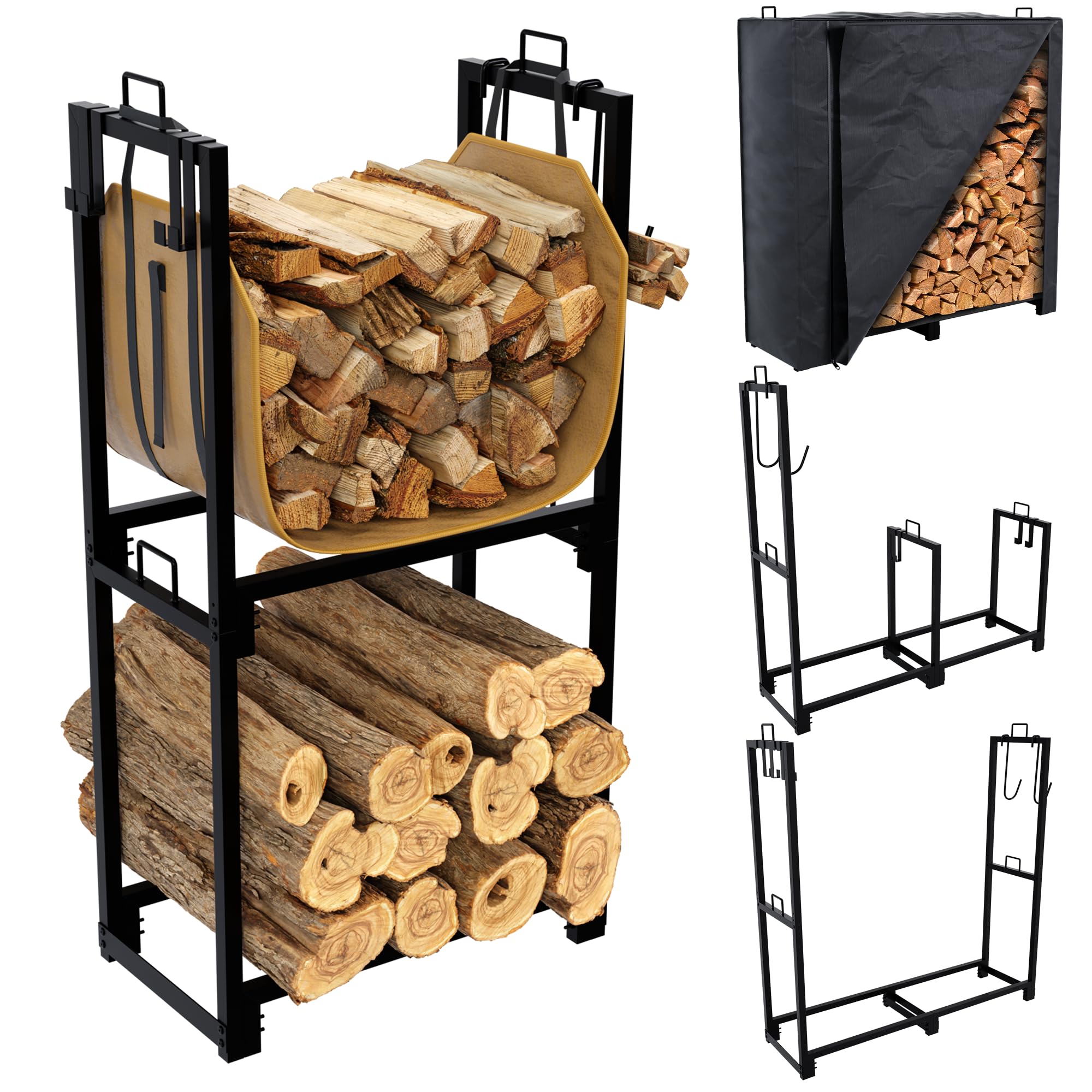 4Ft Heavy Duty Firewood Rack Outdoor, 3 Level Adjustable Length Wood Rack