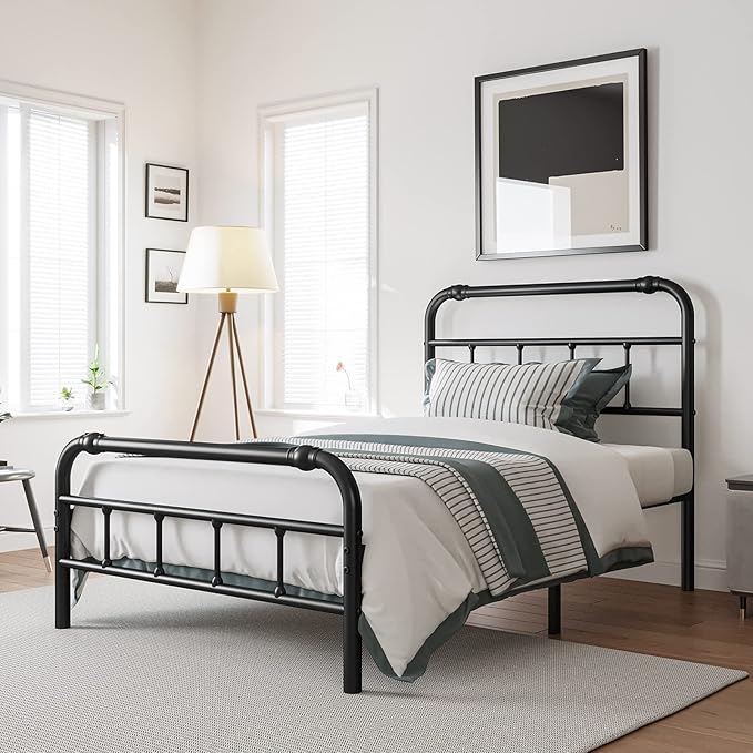 and Footboard, 18 Inches High, 3500 Pounds Heavy Duty Metal Slats Support for Mattress