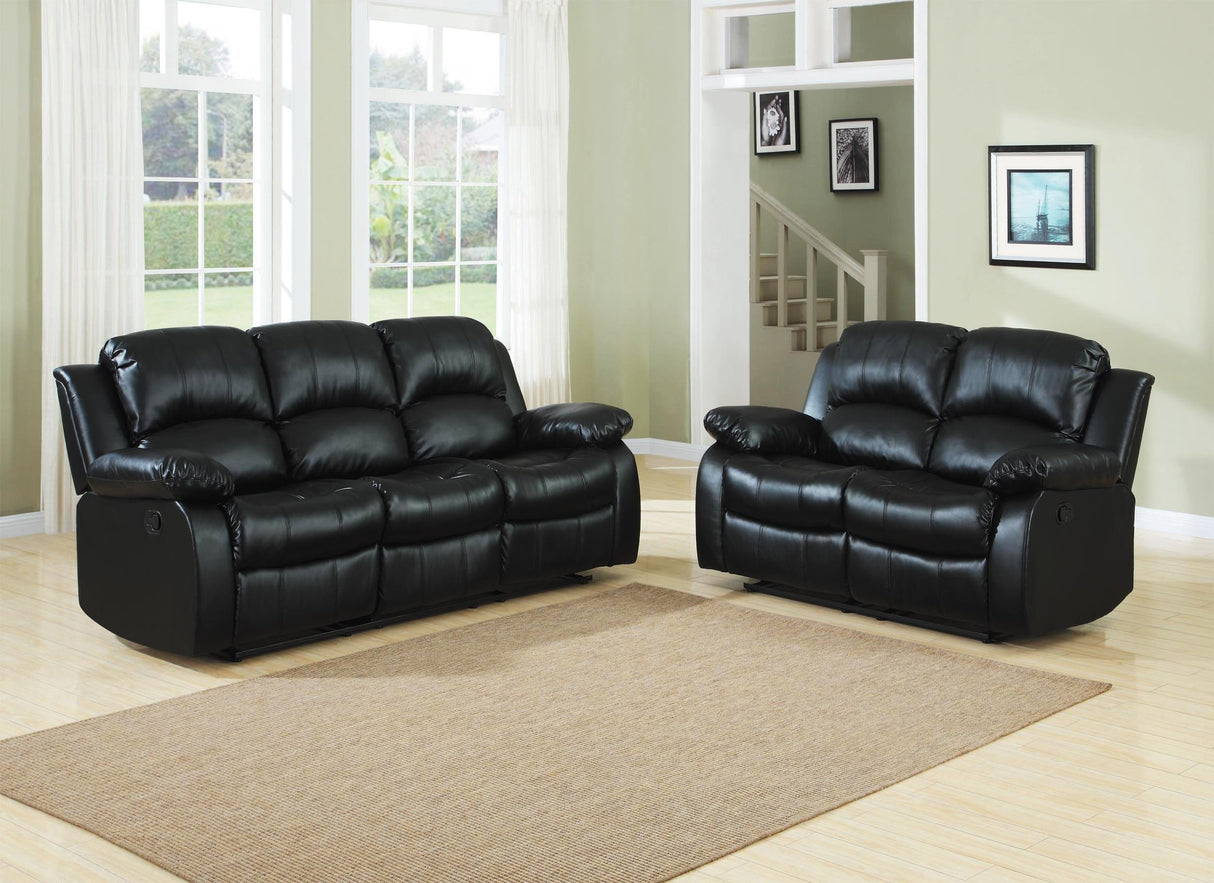 60" Bonded Leather Double Reclining Loveseat, Black