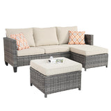 Patio Sofa 3 Pieces Patio Furniture Set Outdoor Wicker Sofa Couch with Ottomans