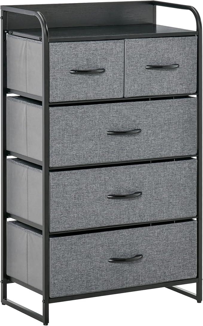 5-Drawer Fabric Dresser Tower, 4-Tier Storage Organizer with Steel Frame for Hallway,