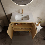 Natural Wood Bathroom Vanity Combo, Ceramic Sink Basin with Large Storage Cabinet