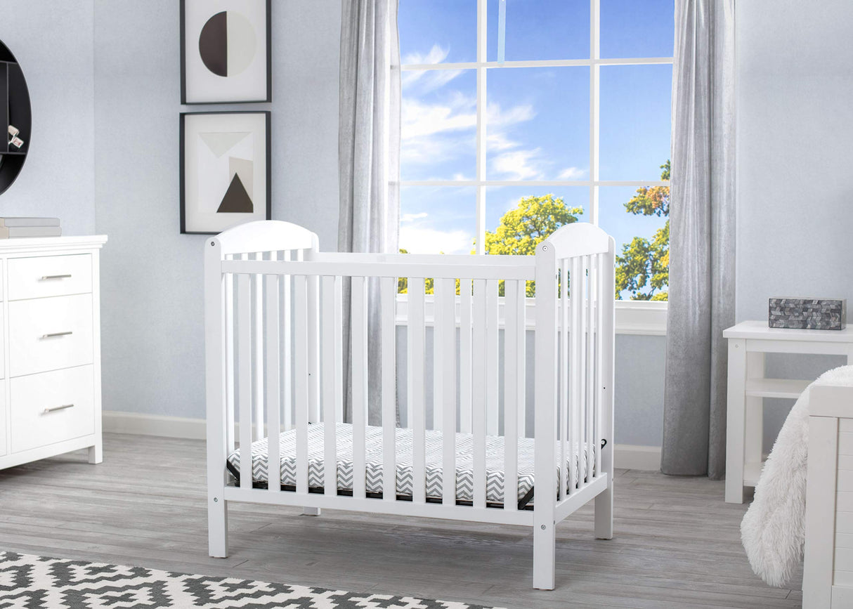 Emery Mini Convertible Baby Crib with 2.75-inch Mattress, Bianca White