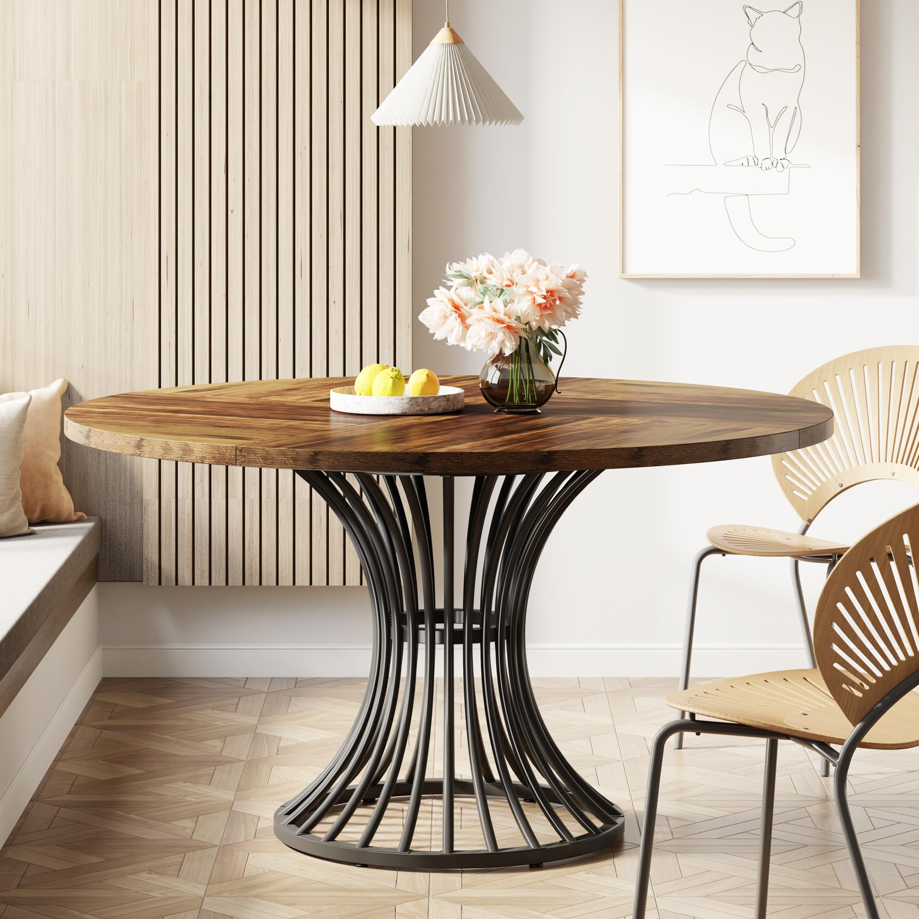 Round Dining Table for 4-6 People, 47-Inch Farmhouse Dinning Room Table Circle Kitchen Table