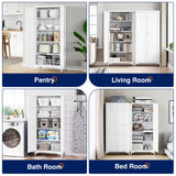 Metal Storage Cabinet with 2 Doors and 4 Adjustable Shelves - 61" White Locking