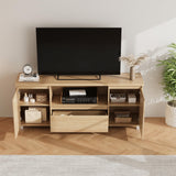 Boho TV Stand for 65 inch TV, Rattan Entertainment Center with Doors and Adjustable