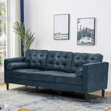 84" Faux Leather 3-seat Sofa with Two Bolster Pillows, Tufted Couch with Wooden Legs,