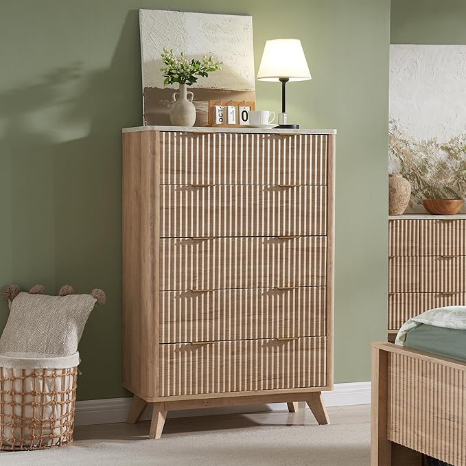 Fluted 6 Drawers Dresser, 54" Wide Modern Chest of Drawers