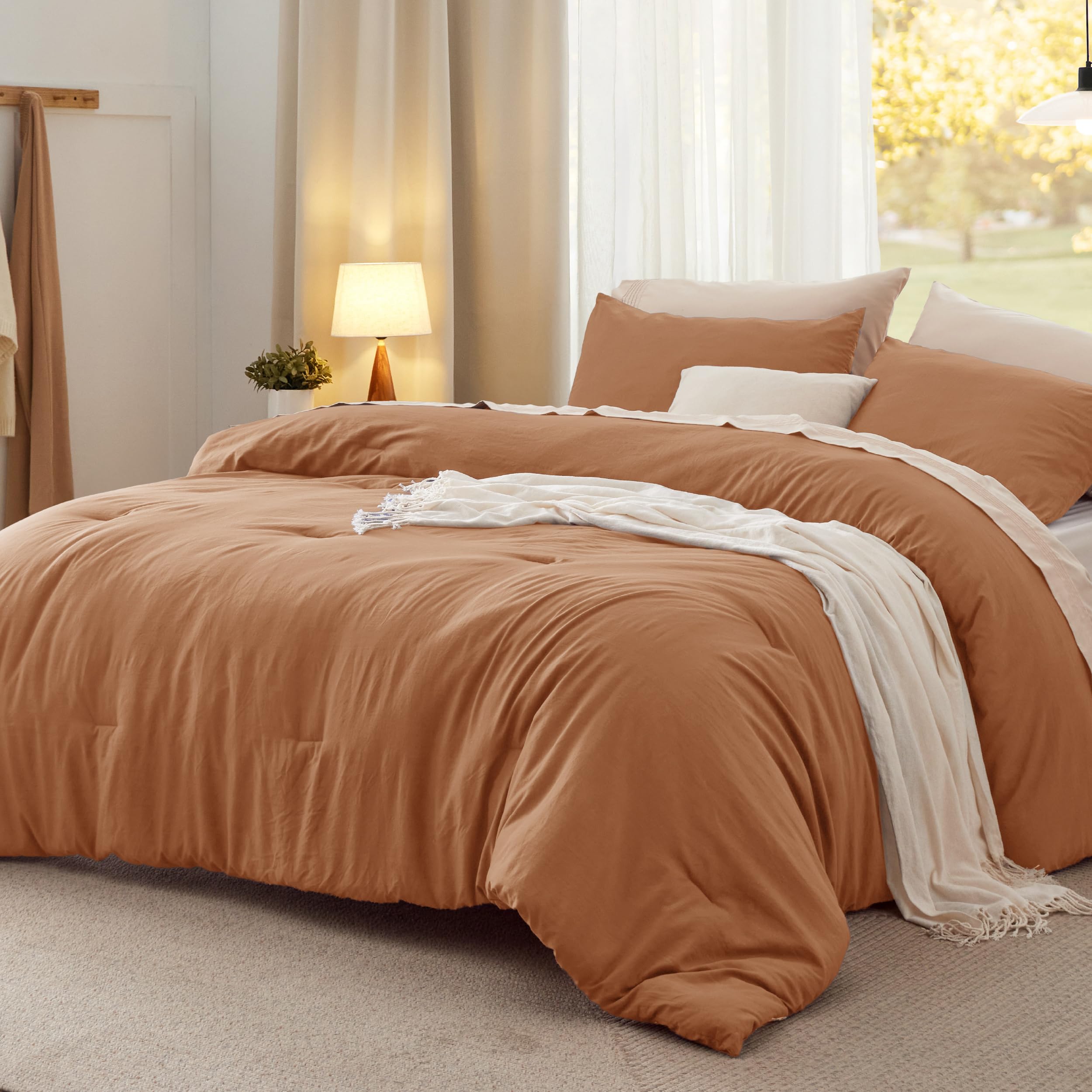 King Size Comforter Set - Pumpkin Orange Prewashed Bedding 3 Piece
