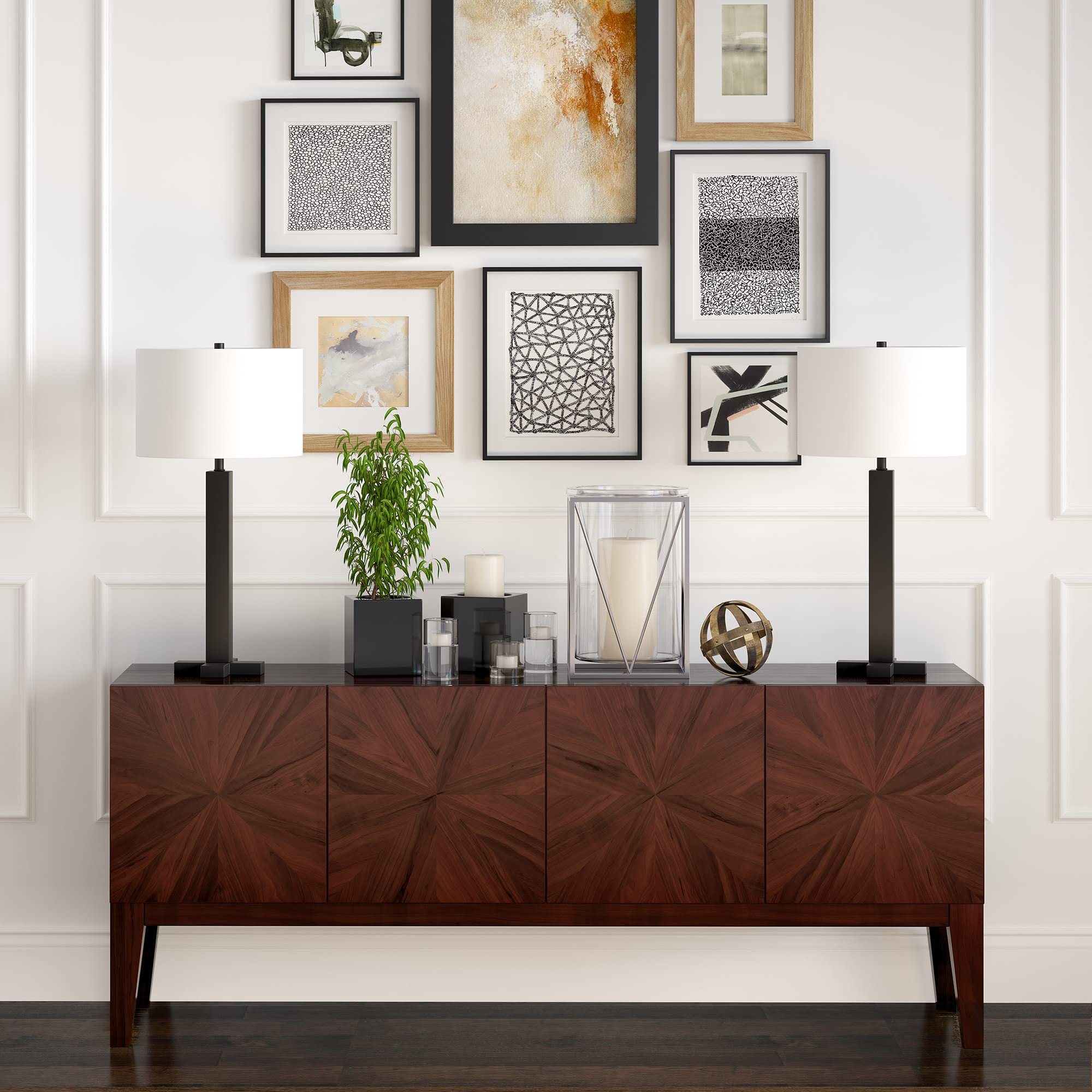27.25" Tall Table Lamp with Fabric Shade in Blackened Bronze/White