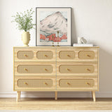 Rattan Dresser for Bedroom, Modern 6 Drawer Double Dresser with Gold Handles