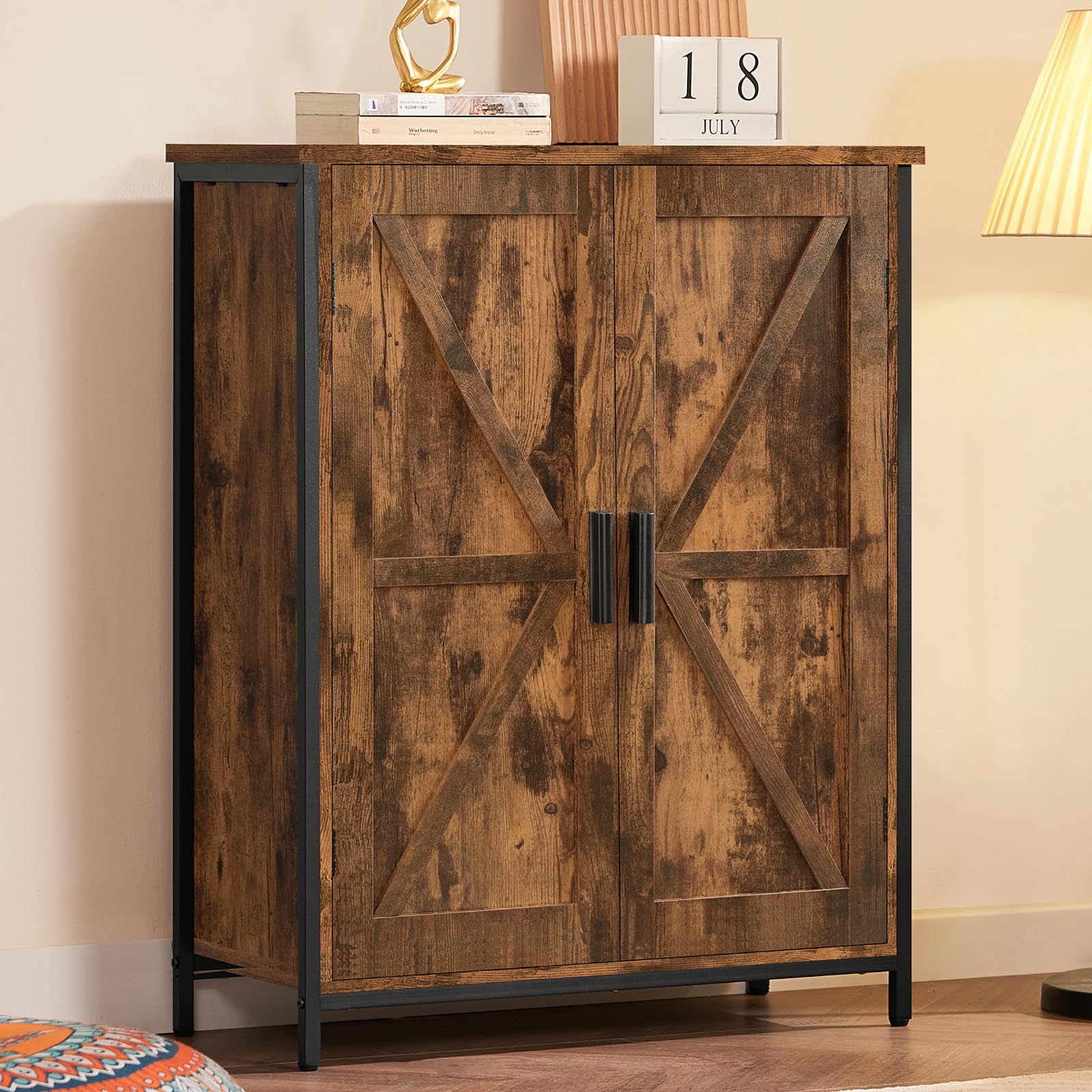 Storage Cabinet, Farmhouse Cabinet with Barn Doors & Shelf, Entryway Cabinet, Small