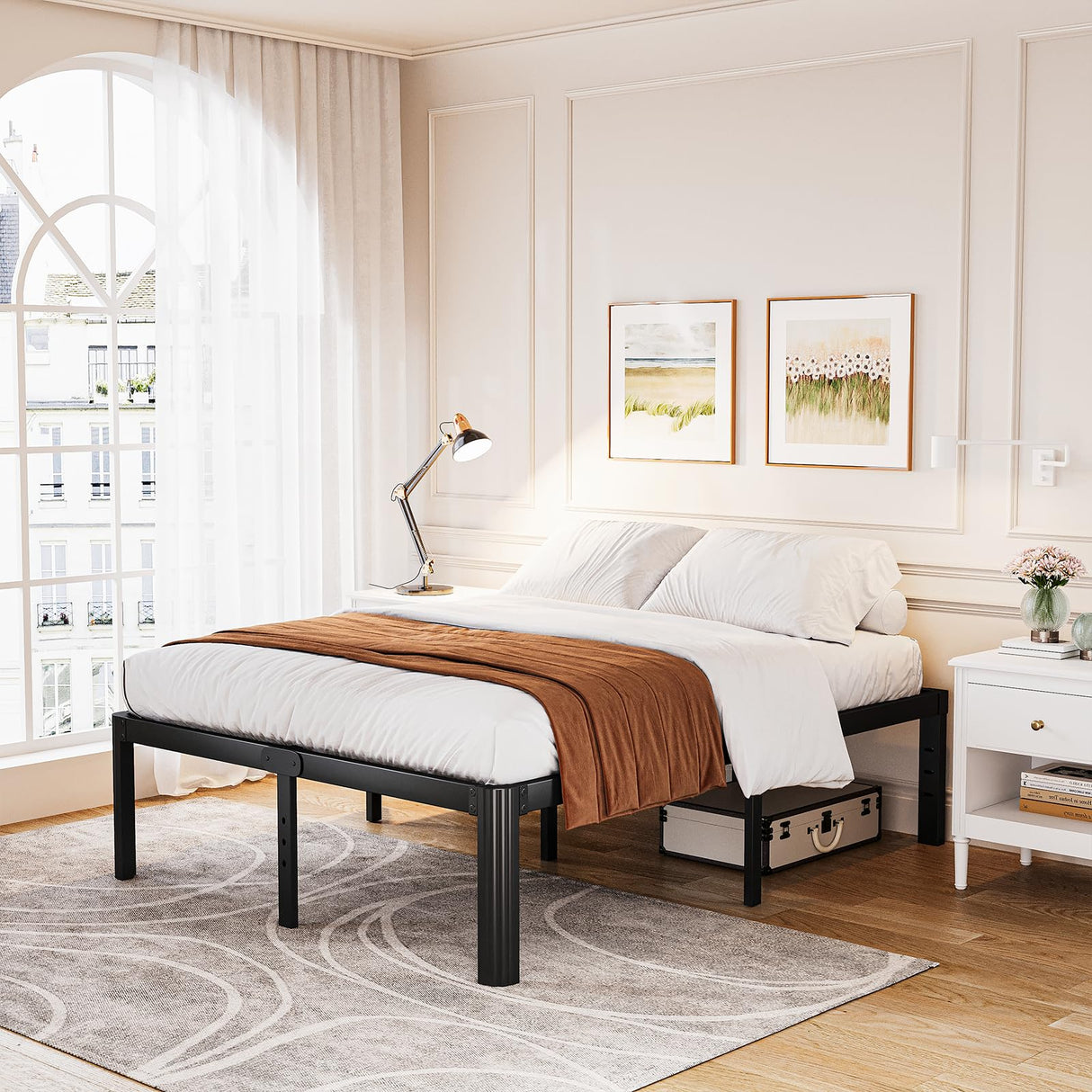 Bed Frame Queen Size, 14 Inch High Metal Platform Bed with Round Corner Leg