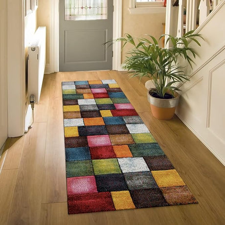 Colorful Living Room Rug Check Design with Squares Multicolor, Size: 3'11" x 5'7"