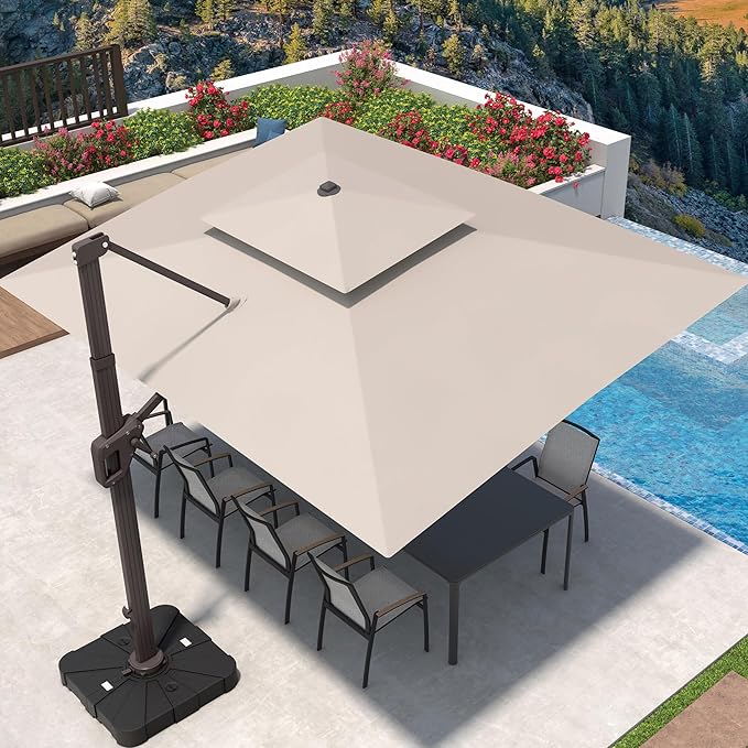 9' X 12' Cantilever Patio Umbrella 360°Rotation Rectangular Outdoor Large Offset