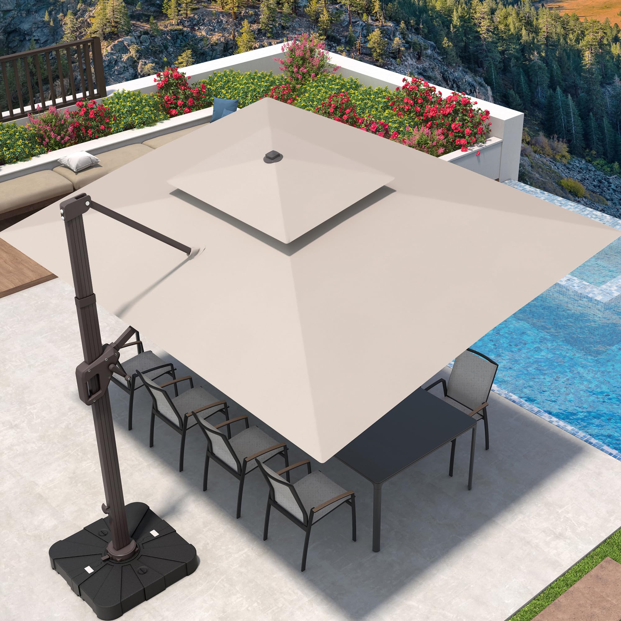 9' X 12' Cantilever Patio Umbrella 360°Rotation Rectangular Outdoor Large Offset Umbrellas