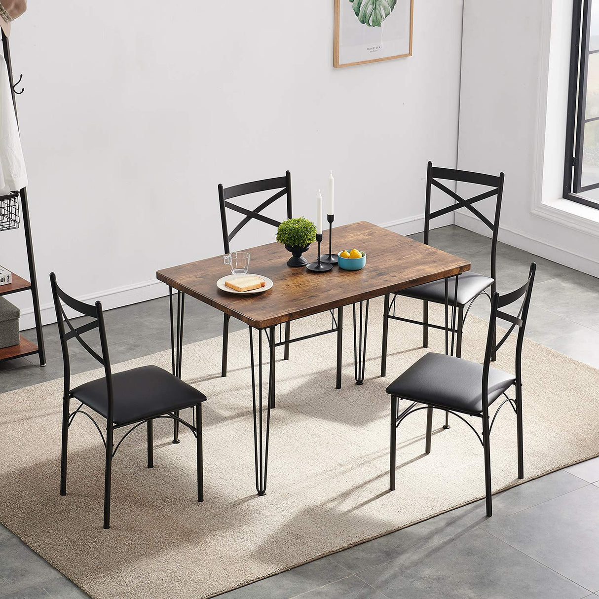 5-Piece Set Home Kitchen Breakfast Nook, Dining Table for 4