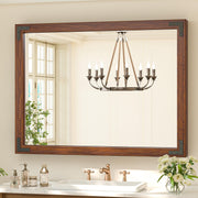 40 x 30 Inches Wood Frame Mirror for Wall, Dark Brown Walnut Wood Farmhouse Bathroom