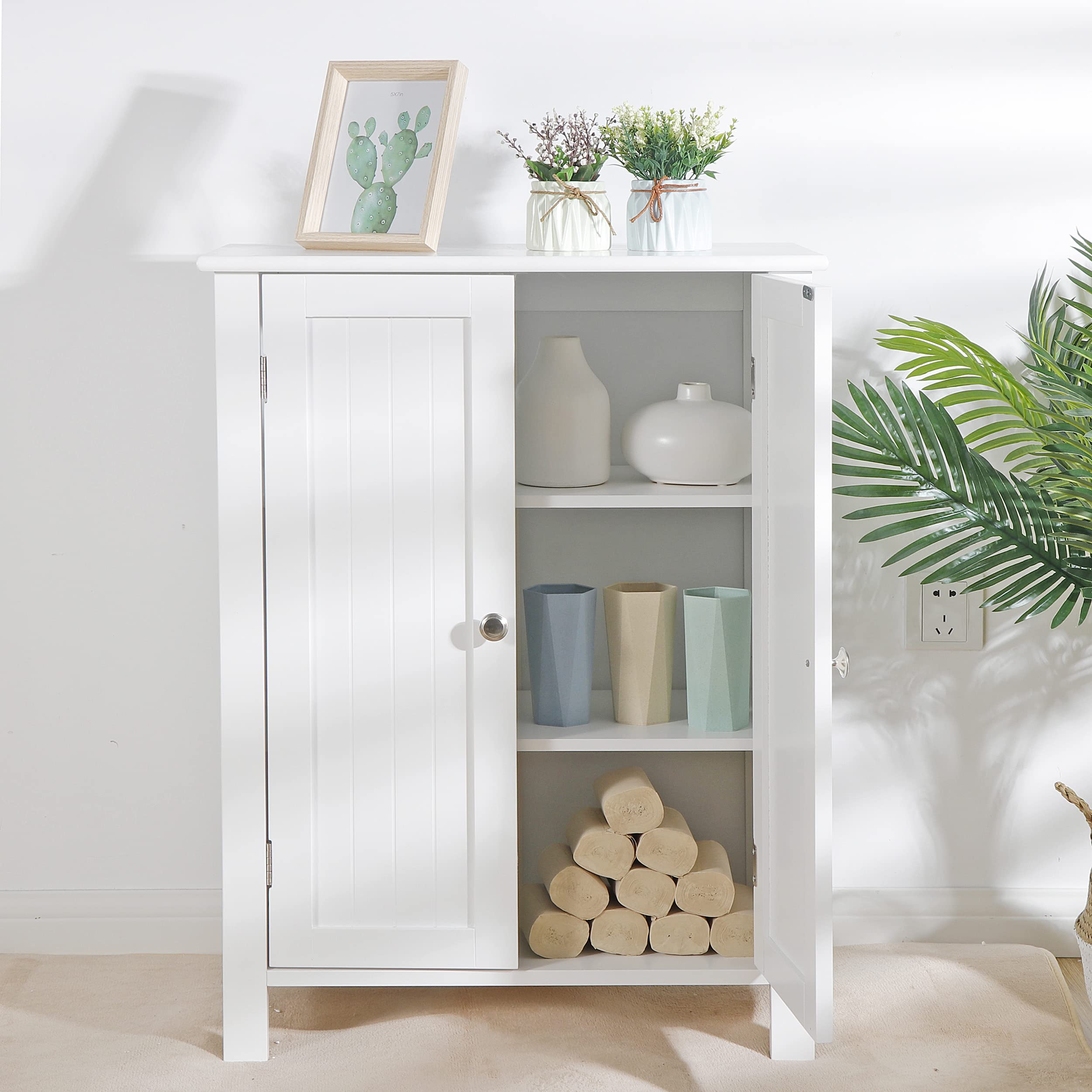 Bathroom Floor Storage Cabinet, Stand Wooden Side Organizer Cabinet