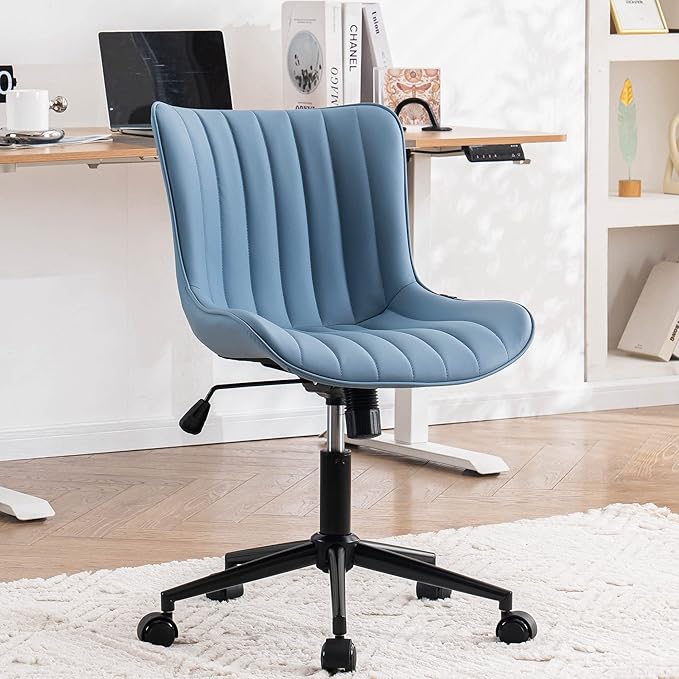 Black Ergonomic Home Office Desk Chair with Wheels Comfy Armless Criss Cross Chair