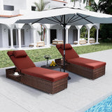 Outdoor PE Wicker Patio Lounge Chairs Set of 2, Outside Rattan Pool Lounge Chair